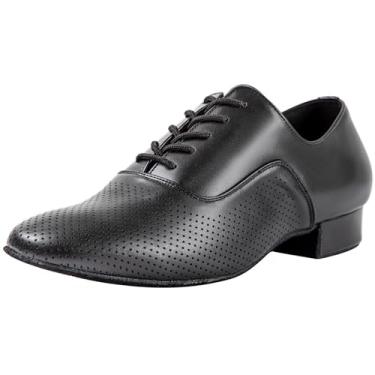 Imagem de Linodes Sapatos De Dança Latina Masculinos Respiráveis, Sola De Couro De 1 Polegada, Sapato De Dança De Salão, Salsa, Tango, Valsa, Preto, 11M