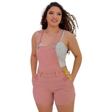 Imagem de Jardineira feminina short curto com bolsos e ziper lateral PP P M - Ma