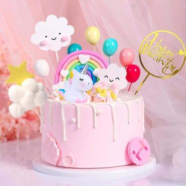 Imagem de Cake Topper Qoadwem Unicorn Rainbow para aniversário de meninas