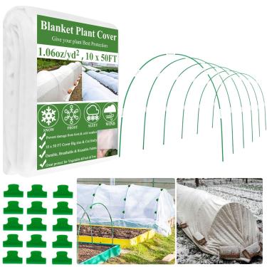Imagem de Kit de proteção contra geada de 3 x 15 m, kit de aros de jardim para plantas de oudoot de inverno, cobertura de planta de aro de estufa para cama elevada, cobertura de fileira flutuante, cobertores de