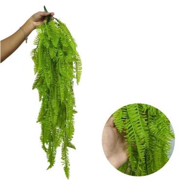 Imagem de 2 Samambaias Artificiais Pendente Folhagem Verde Casa Sala - PlantaImp