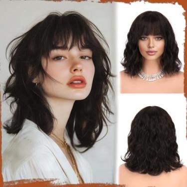Imagem de Peruca SOFEIYAN Short Wavy Bob com franja de 30 cm sintética para mulh