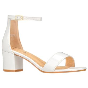 Imagem de ILLUDE Sandálias femininas modernas de salto gatinho com tira no tornozelo - adorável e fofo salto baixo - Jasmim, Patente branca, 38 BR