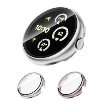 Imagem de Pacote com 2 capas com vidro temperado para Google Pixel Watch 4 protetor de tela 45 mm mulheres e homens, capa rígida de proteção geral resistente a arranhões para Google Pixel Watch 4, acessórios de