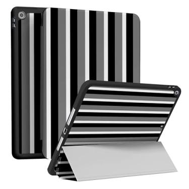 Imagem de RQYDYZMJ Capa para iPad 9ª/8ª/7ª geração (2021/2020/2019) 10,2 polegadas, hibernar/despertar automático, suporte inteligente com três dobras, à prova de choque, para mulheres e meninas (listras preta)