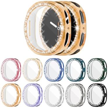 Imagem de [Pacote com 10] Película protetora de tela de relógio Bling para Samsung Galaxy Watch8 de 44 mm, capa macia de TPU com strass brilhantes para Galaxy Watch8 de 44 mm (SM-L330)