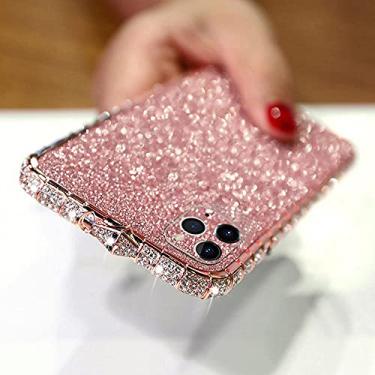 Imagem de LUVI Capa para iPhone 12 Pro Bling Glitter Diamond Cute for Women Strass Crystal Shiny Sticker Skin Plating Metal Bumper Frame Edge Protective Sparkle Fashion Luxury Cover 15.5 cm ouro rosa