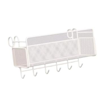 Imagem de ＫＬＫＣＭＳ Cesta de armazenamento suspensa de cabeceira com ganchos, organizador portátil prático, rack de metal para escritório, colagem de parede cúbica, Sem Caixa de Lenços
