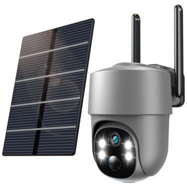 Imagem de Câmera de Segurança sem Fio Solar 2.4G WIFI com Detecção de Movimento e Luz LED, Xparkin, Cinza