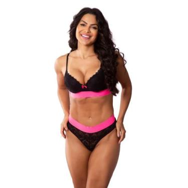 Imagem de Conjunto Lingerie Feminina Sutiã Bojo e Calcinha Fluor Sexy Colorida E