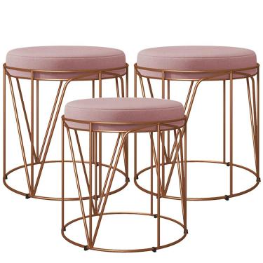 Imagem de Kit 03 Puffs Decorativo Aramado Bronze Zaya L02 Suede Rosê - Lyam Decor