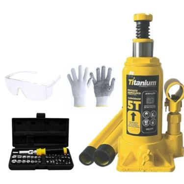 Imagem de Macaco Hidráulico Tipo Garrafa 5 Ton + Jogo De Chaves 40 Pçs