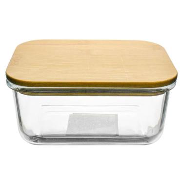 Imagem de Pote Hermético Vidro Retangular Tampa Bambu 370Ml Vista Home