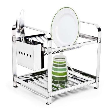 Imagem de Escorredor 12 Pratos Em Aço Inox Montado Com Porta Talheres Inox - MAK