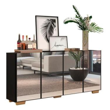 Imagem de Aparador Buffet 4 Portas com Espelho e Pés Preto/l - MULTIMOVEIS
