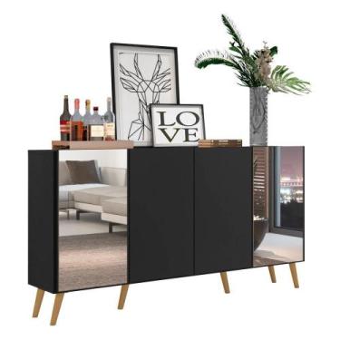 Imagem de Aparador Buffet Retrô Com Espelho Multimóveis Preto/natural - MULTIMOV