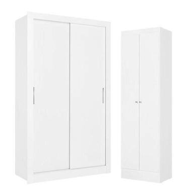 Imagem de Guarda Roupa Solteiro City 2 Portas Branco Acetinado e Multiuso Space 