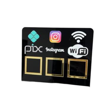 Imagem de Placa Pix Display Mesa Balcão PIX INSTAGRAM E WI-FI(Preto c/Dourado)