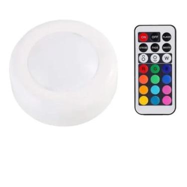 Imagem de Luminária LED RGB com Controle Remoto, 3 Peças, 7x3cm, 30 Lumens, Material ABS/PC, Alimentação por Pilhas AAA, para Armário, Quarto, Cozinha, Decoração