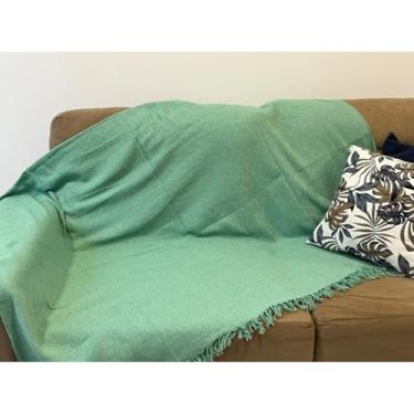 Imagem de Manta Gigante GG 180×240cm para Sofá ou Cama – Decorativa com Franjas Modelos Listrados e Lisos 100% Algodão (VERDE TURQUESA)
