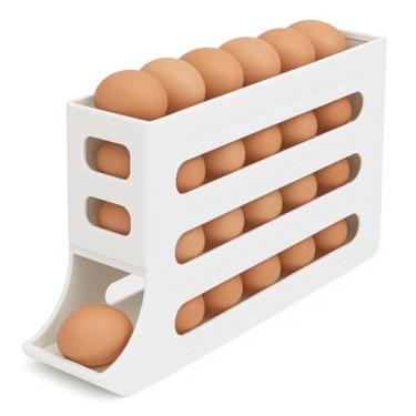 Imagem de Porta Ovos Organizador Geladeira 4 Andares Suporte Bandeja Dispenser Deslizante Rolante