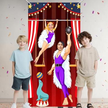 Imagem de HOMETITUTE Banner de porta com foto de circo, Strongman, acrobata, cenário de carnaval, luzes de palco, suprimentos de decoração de festa, fundo fotográfico, celebração de aniversário de crianças