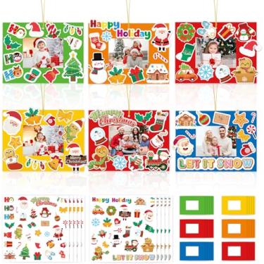Imagem de Sealmic Pacote com 30 kits de artesanato de Natal para crianças, faça você mesmo, enfeites de fotos, kit de pão de gengibre, papai noel, rena, presente de arte de Natal, casa, sala de aula, atividades