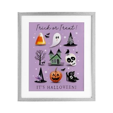 Imagem de Stupell Industries Trick Or Treat It's Halloween Impressão emoldurada preta sob vidro, design por Elizabeth Tyndall, 16 x 13