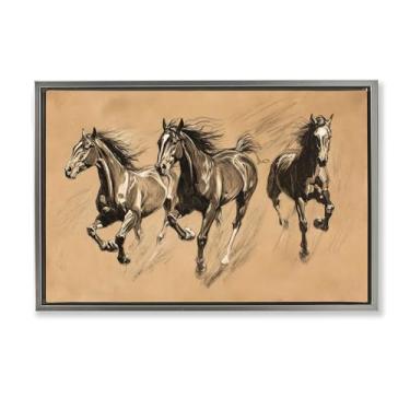 Imagem de Stupell Industries Running Free Horse Trio Gray Framed Floater Canvas Wall Art, design by Petal Prints Design, 21 x 31