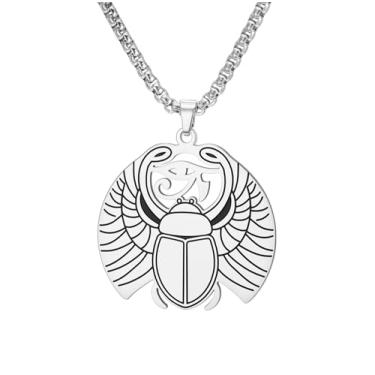 Imagem de EUEAVAN Colar Olho de Hórus Escaravelho Besouro Egípcio Deusa Isis Ankh Cruz Olho de Ra Pingente Egito Chave da Vida Proteção Cartouche Amuleto Joias para Homens Mulheres, Medium, Aço inoxidável, Sem