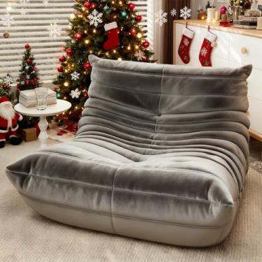 Imagem de Cadeira Bean Bag – Cadeira confortável de espuma de alta densidade, tamanho adulto, capa de veludo holandês macio, versátil para sala de estar, quarto, dormitório, leitura e jogos (cinza)