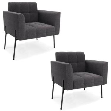 Imagem de Poltrona Para Sala Pé Metal Preto Kit 2 Ana Bouclé Grafite - Ibiza