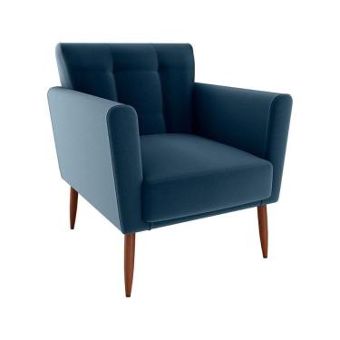Imagem de Poltrona Decorativa Confortável Pés Em Madeira Maciça Cancun Veludo Azul Matrix Veludo Azul