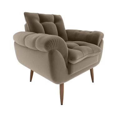 Imagem de Poltrona Decorativa Confortável Pés Em Madeira Maciça Xangai Veludo Capuccino Matrix Veludo Capuccino