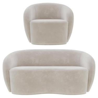 Imagem de Sofá 3 Lugares Living 180cm E 1 Poltrona Giratória Garbin Z08 Veludo Bege - Mpozenato