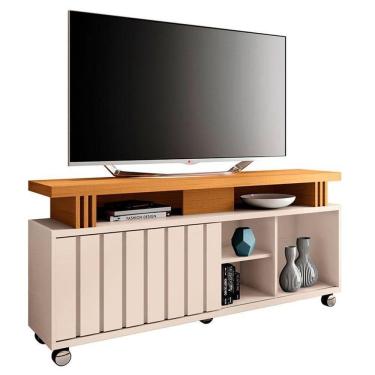 Imagem de Rack Bancada Rivera 1.3 Com Mesa De Centro Sky Com Tampo De Vidro Off White Cinamomo - Hb Móveis