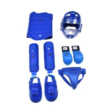Imagem de menolana Conjunto de equipamentos de karatê, luvas de boxe, caneleiras, luvas de soco, equipamento de treinamento profissional para iniciantes em karatê, Azul, M