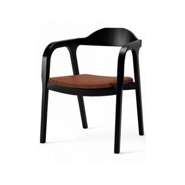 Imagem de Cadeira De Madeira Astom Assento Estofado 57 x 75 x 60 cm (L x A x P) - Cor Preto Tecido Corino Caramelo 133B