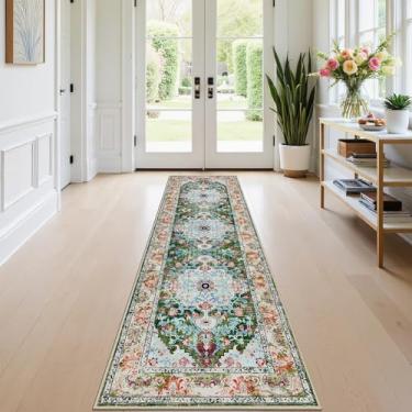 Imagem de U'Artlines Tapete de corredor Boho de 6 x 18 cm, antiderrapante, lavável, vintage, para cozinha de fazenda, para entrada, lavanderia e sala de estar (verde)