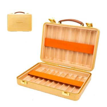 Imagem de Estojo para charutos, umidificador portátil, charutos com forro de madeira de cedro, liga de alumínio-magnésio, comporta até 20 charutos A