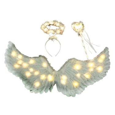 Imagem de MotiveTech Asas de anjo em LED e asas de fada Cupido para brincadeiras criativas e casamentos infantis, M Warm Light 3pieces