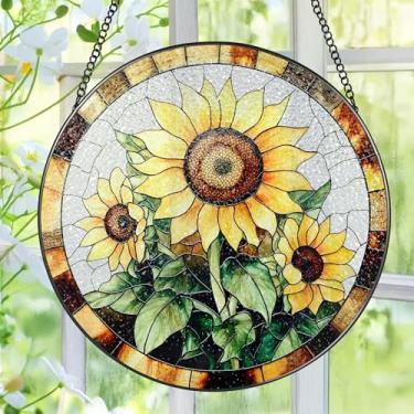 Imagem de Captador de sol de vitral de girassol, janela de vitral, captador de sol de girassol de 20 cm, decoração de janela de vidro de girassol, Natal, dia das mães, aniversário, presentes para mãe, presente