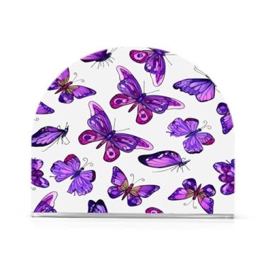 Imagem de Qilmy Porta-guardanapos acrílico borboleta roxa, suporte de guardanapo de coquetel de plástico transparente para mesas de restaurante de cozinha, 1 peça