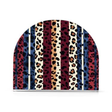 Imagem de Qilmy Porta-guardanapos de acrílico com estampa de leopardo listrado, suporte de lenços de mesa independente transparente, dispensador de papel de coquetel para cozinha, jantar, restaurante, bar