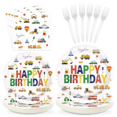 Imagem de Conjunto de utensílios de mesa para meninos de 2 anos de idade com tema de transporte, pratos e guardanapos de aniversário, carro, trem, avião, veleiro, para meninos de 2 anos, decoração de festa de