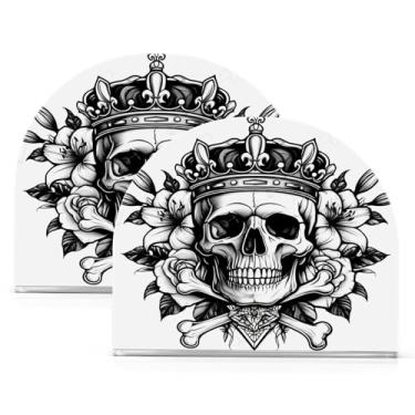 Imagem de Qilmy Porta-guardanapos acrílico de caveira e flores, porta-lenços de mesa independentes, dispensador de papel de coquetel para cozinha, jantar, restaurante, bar, decoração, 2 unidades