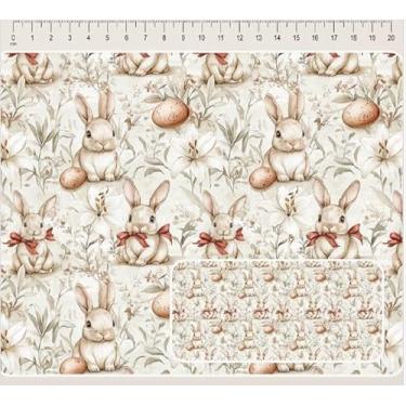 Imagem de Tecido Tricoline Digital Coleção Páscoa Campestre coelhos com laços 50 x 150 cm