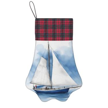 Imagem de SKKNT Veleiro azul 1 impressão meias de Natal animais de estimação decoração de natal cães gatos árvore decoração doce presente conveniente
