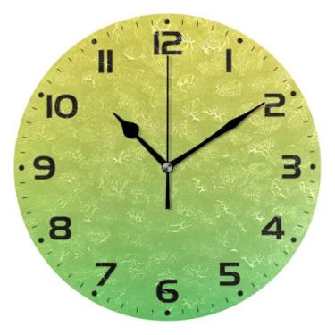 Imagem de JUZIHAI Relógio de parede amarelo neon silencioso, sem tique-taque, redondo, operado por bateria, fácil de ler, relógio decorativo de parede para casa, cozinha, sala de estar, quarto, escritório, 25