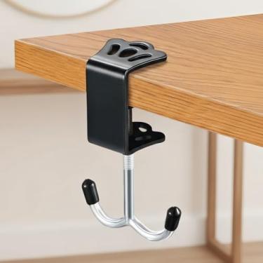 Imagem de Gancho de mesa de dupla finalidade para bolsas e acessórios, gancho de grampo resistente para bolsas, mochilas, fones de ouvido e guarda-chuvas (preto)